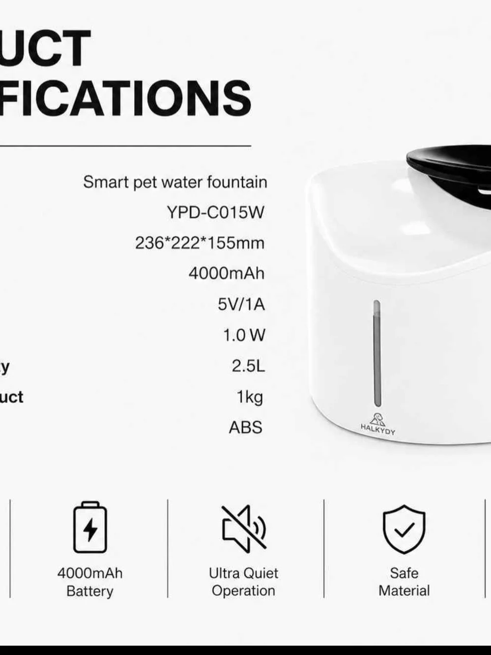 Smart Pet Water Fountain — White with Black Top